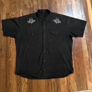 Black Embroidered Skull Roses Anchor 2XL Men's Shirt